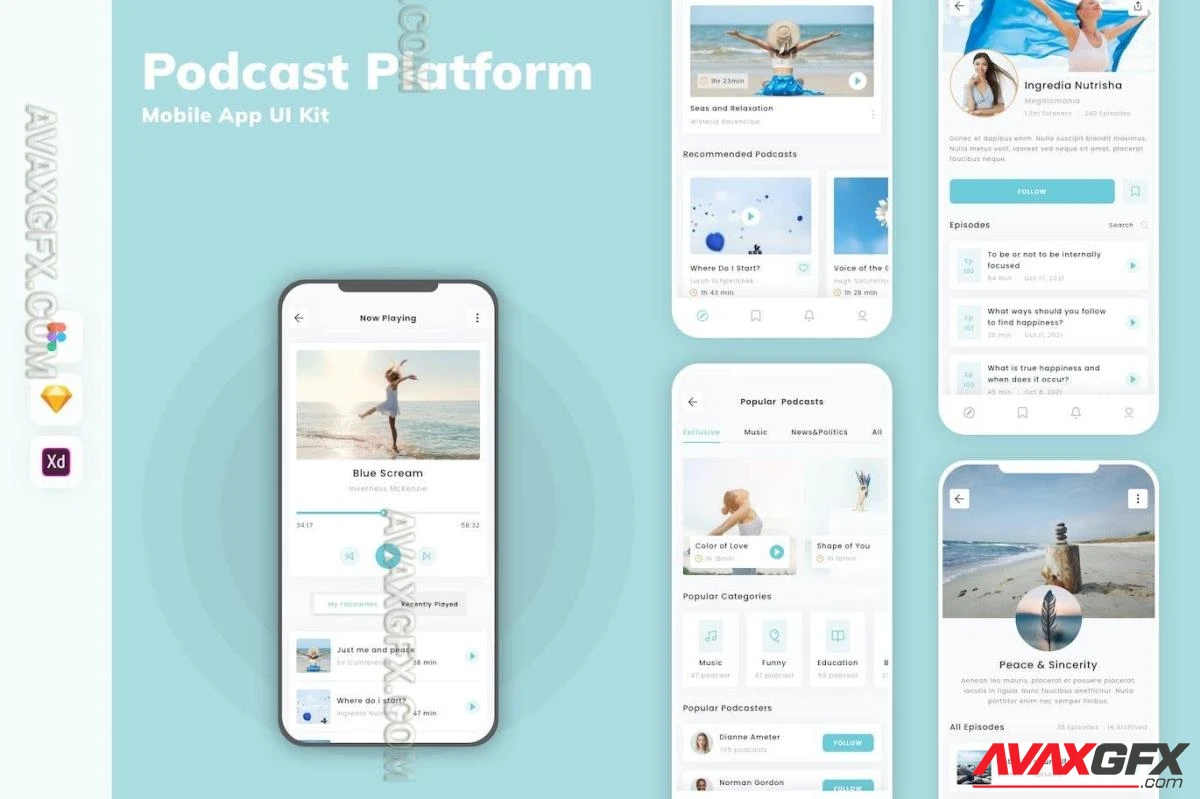 Podcast Platform Mobile App UI Kit FC8758E
