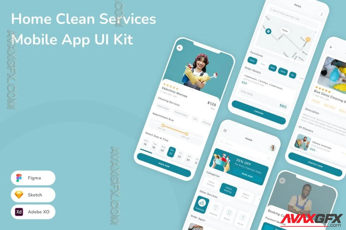 Home Clean Services Mobile App UI Kit 97HDHBL