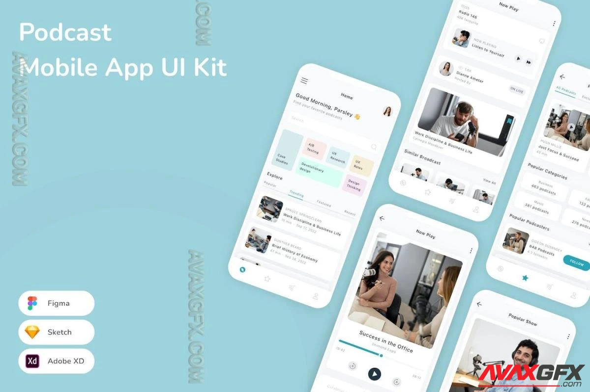 Podcast Mobile App UI Kit AVX6DV4