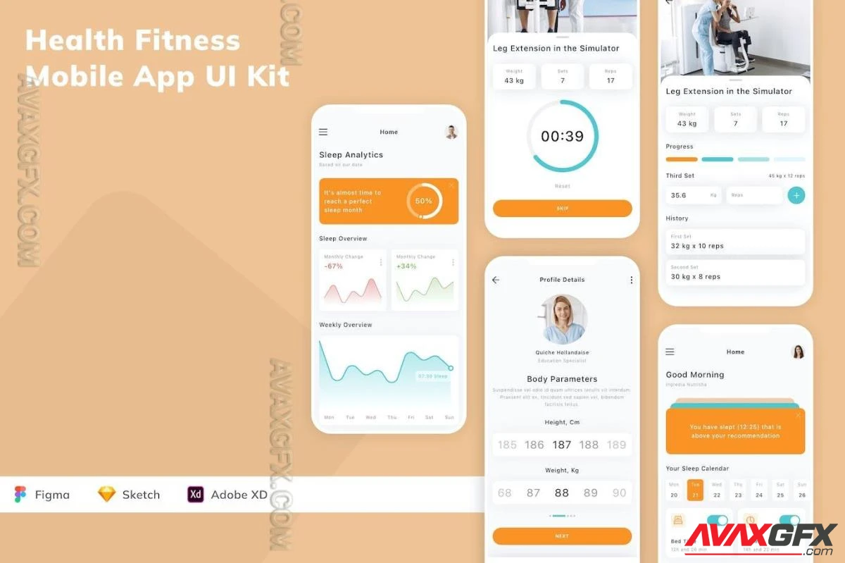 Health Fitness Mobile App UI Kit Z6XHAZH