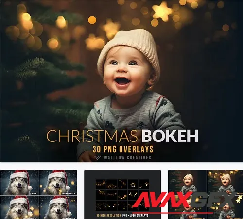 Christmas bokeh light overlay, star bokeh overlays - RRECXSP