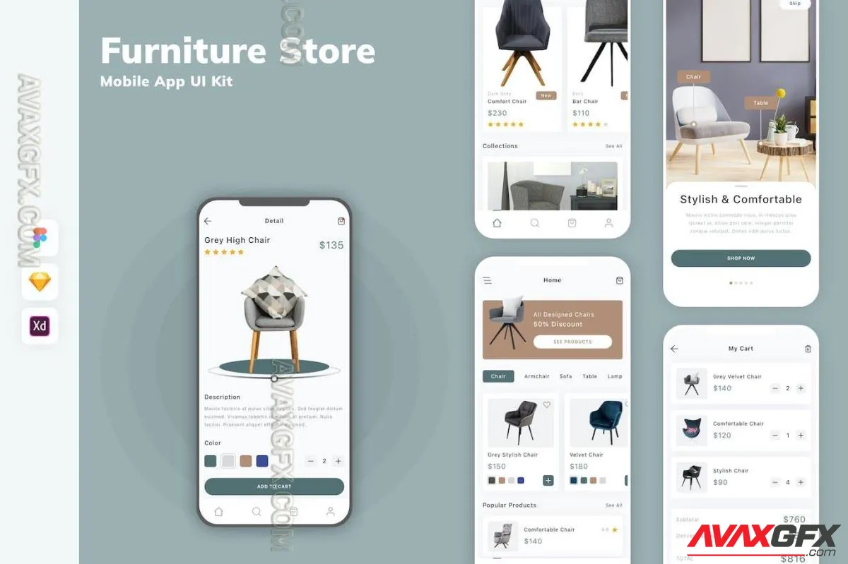 Furniture Store Mobile App UI Kit YSJ78PQ