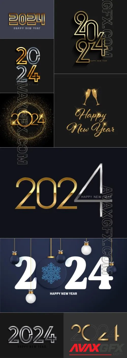Happy New Year 2024 vector background with glittery gold design numbers