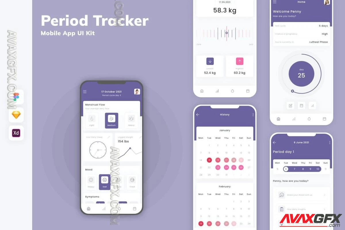 Period Tracker Mobile App UI Kit 9N2EZJH