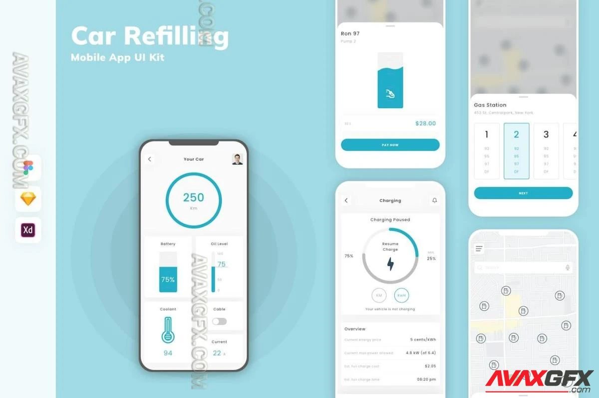 Car Refilling Mobile App UI Kit PVKBL6K