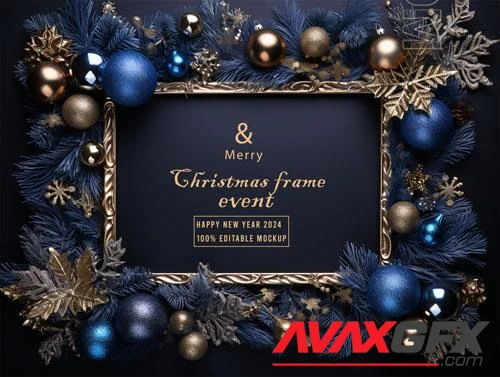 PSD merry christmas greeting in a frame background mockup vol 30