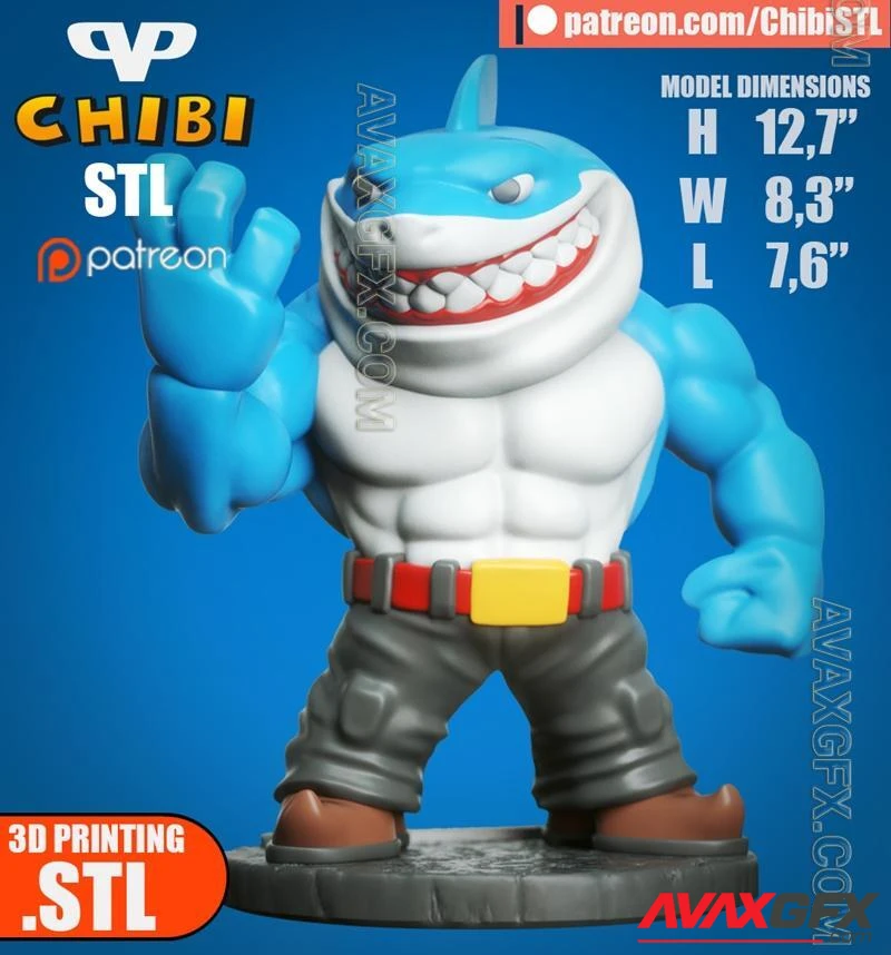 Street Shark Ripster Chibi - STL 3D Model