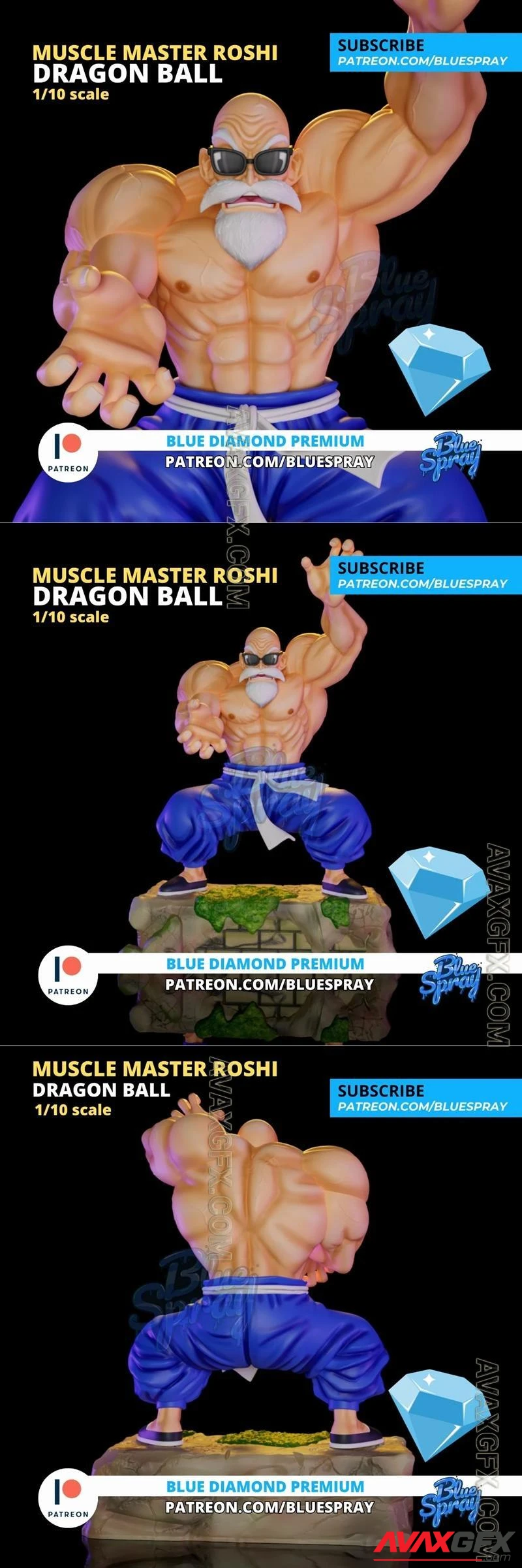 Blue Spray - Muscle Master Roshi Sculpture - STL 3D Model