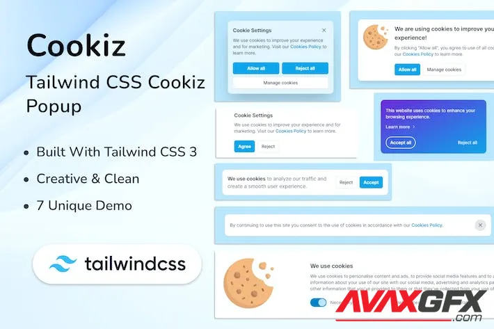 Tailwind CSS 3 Cookie Popup - Cookiz NGTU92X