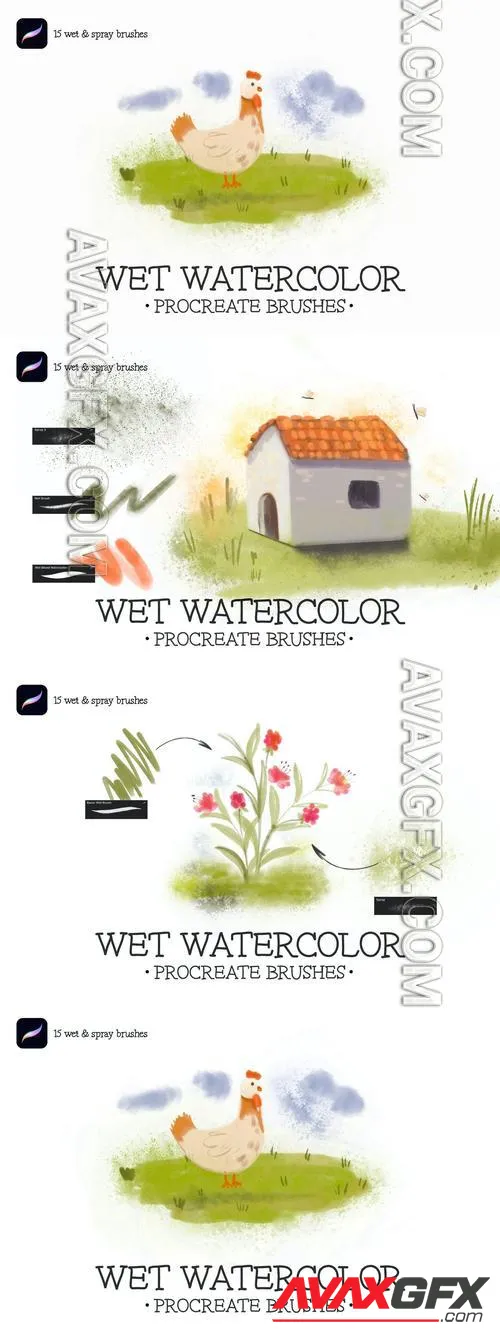 Wet Watercolor Brushes For Procreate