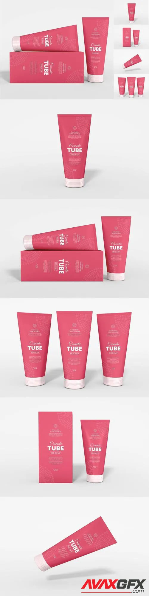 Glossy Plastic Cosmetic Tube Packaging Mockup Set