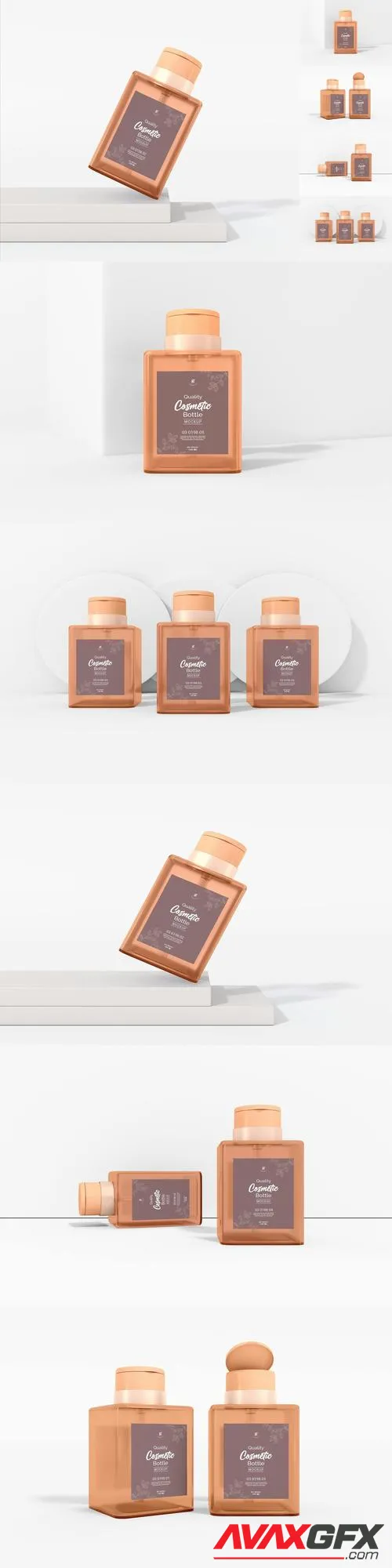 Transparent Cosmetic Bottle Packaging Mockup Set