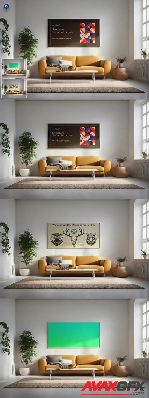 Photo Frame Mockup on Living Room Wall