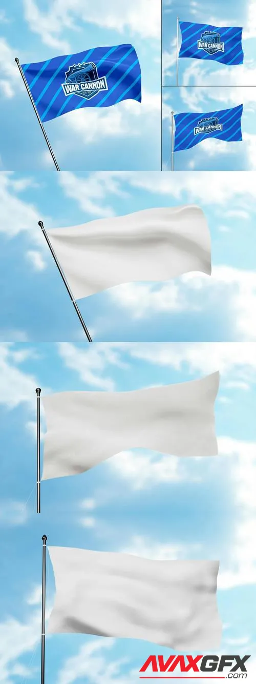 Realistic Waving Flag Mockup Set