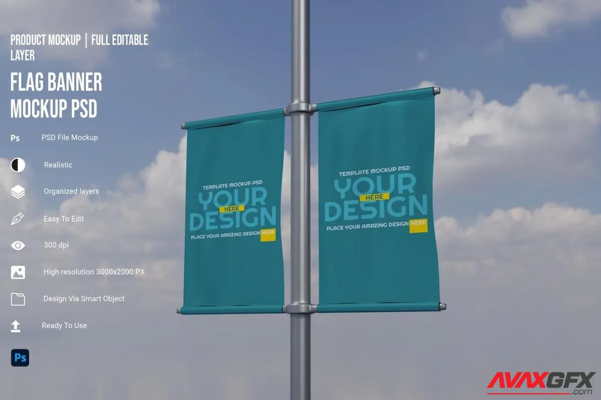 Flag Banner PSD Mockup