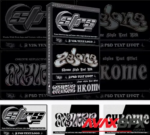 Bundle 4 PSD Y2K Chrome Text Effect - 92004787