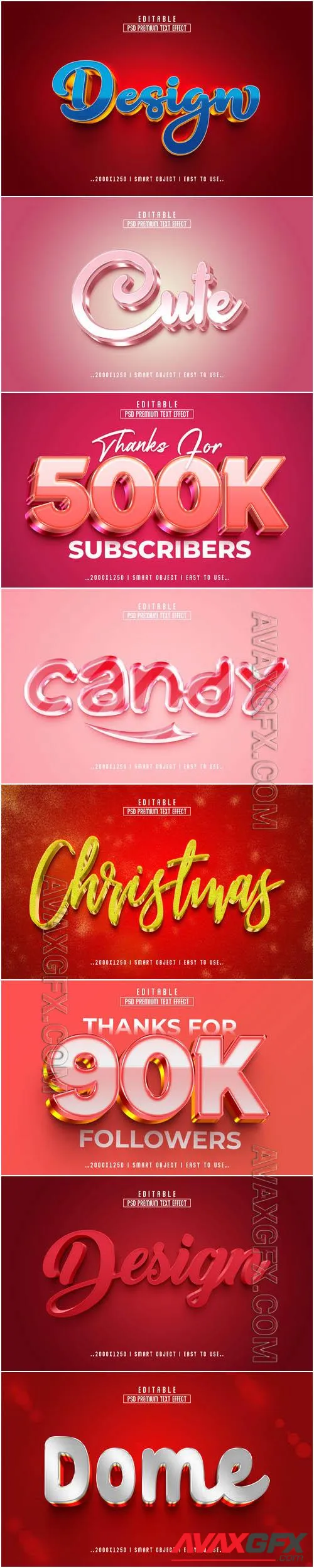 8 Psd style text effect editable set vol 48