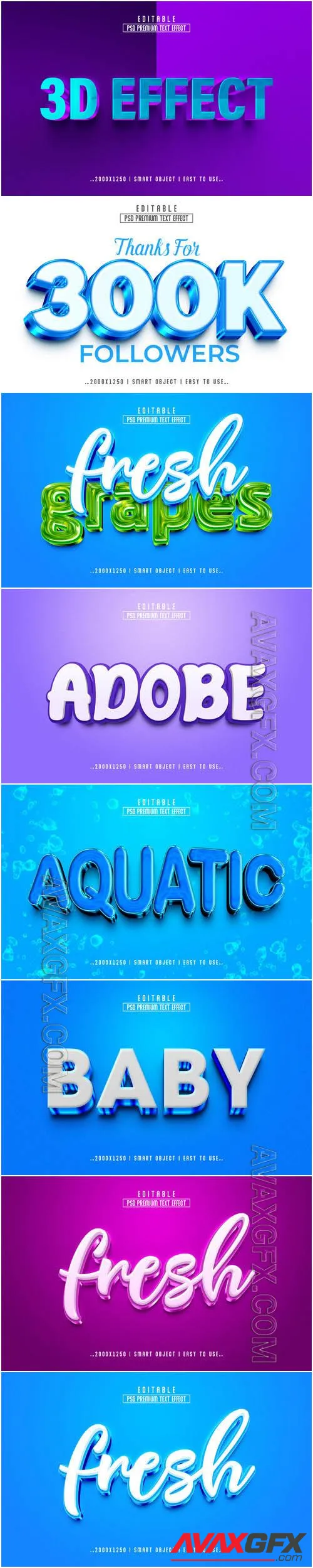 8 Psd style text effect editable set vol 50