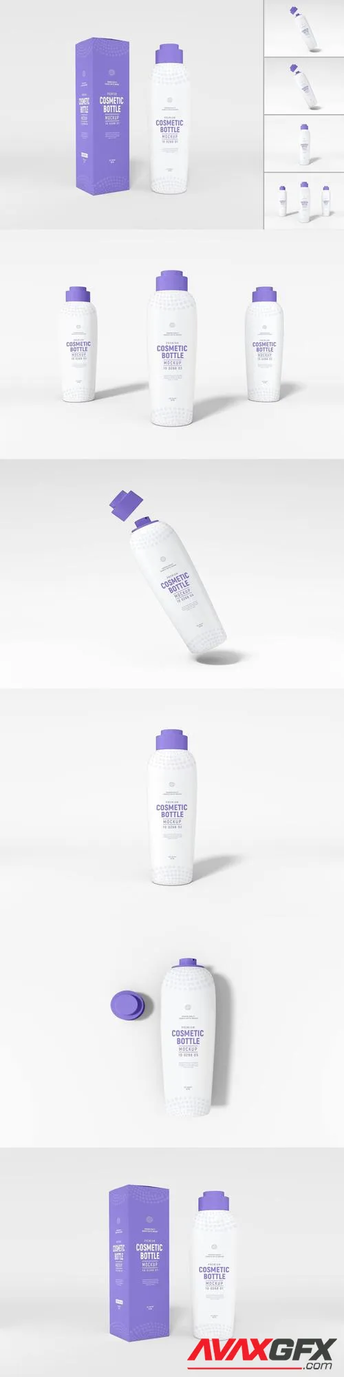 Glossy Plastic Cosmetic Bottle Packaging Mockup Set