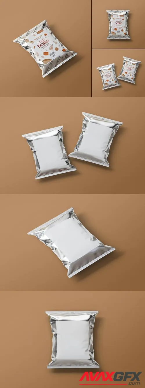 Glossy Foil Snack Packet Packaging Mockup Set 7CBDW2A
