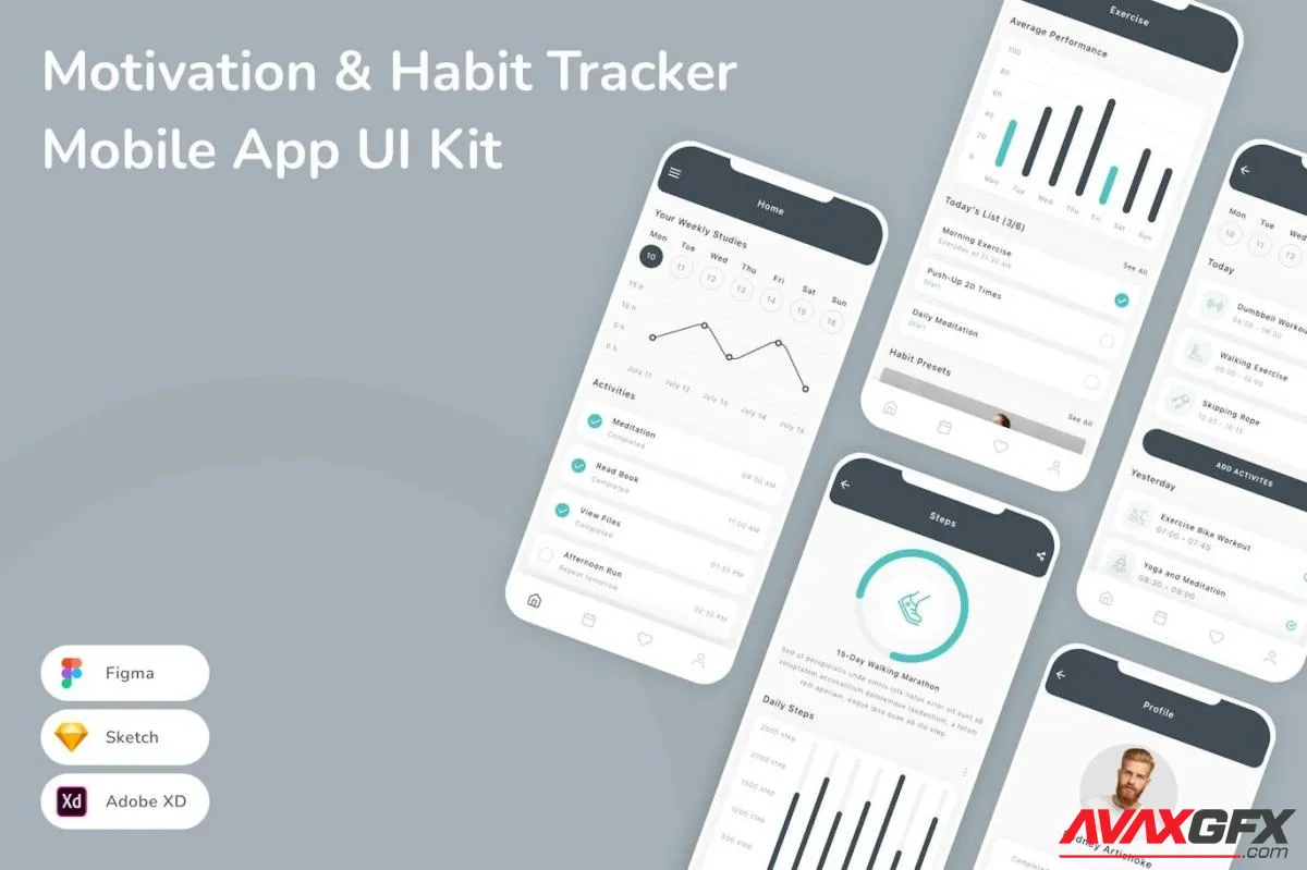 Motivation & Habit Tracker Mobile App UI Kit
