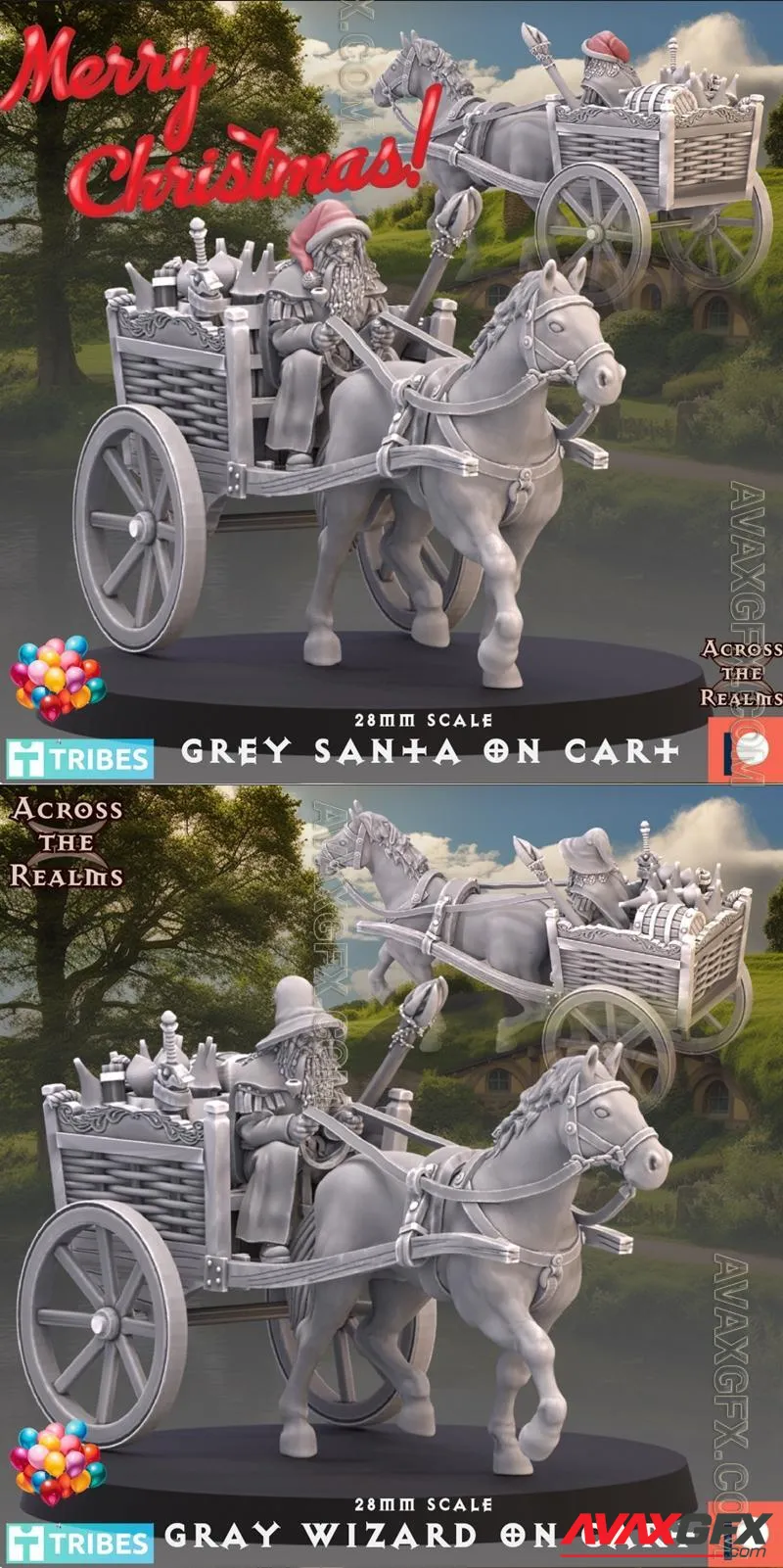 Grey Wizard on Cart - STL 3D Model