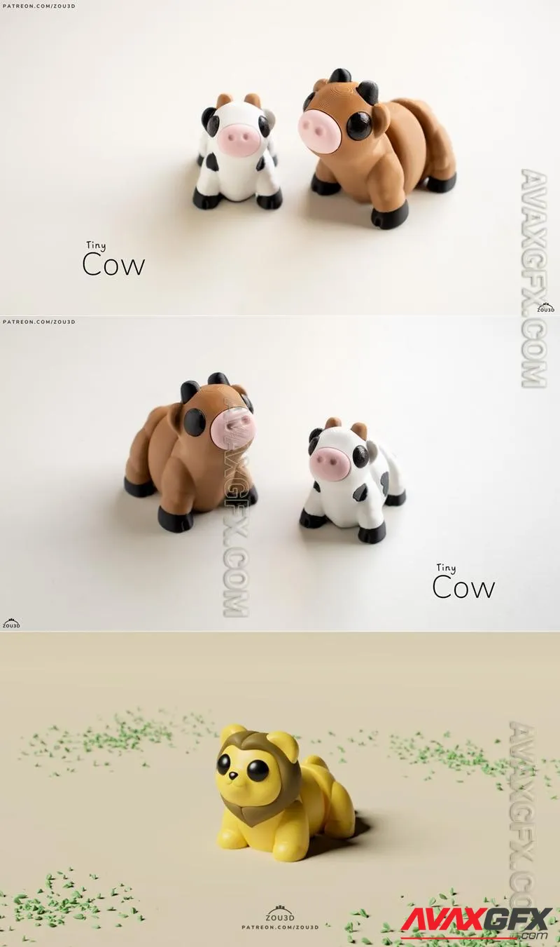 Tiny Cow and Articulated Baby Lion zou - STL 3D Model