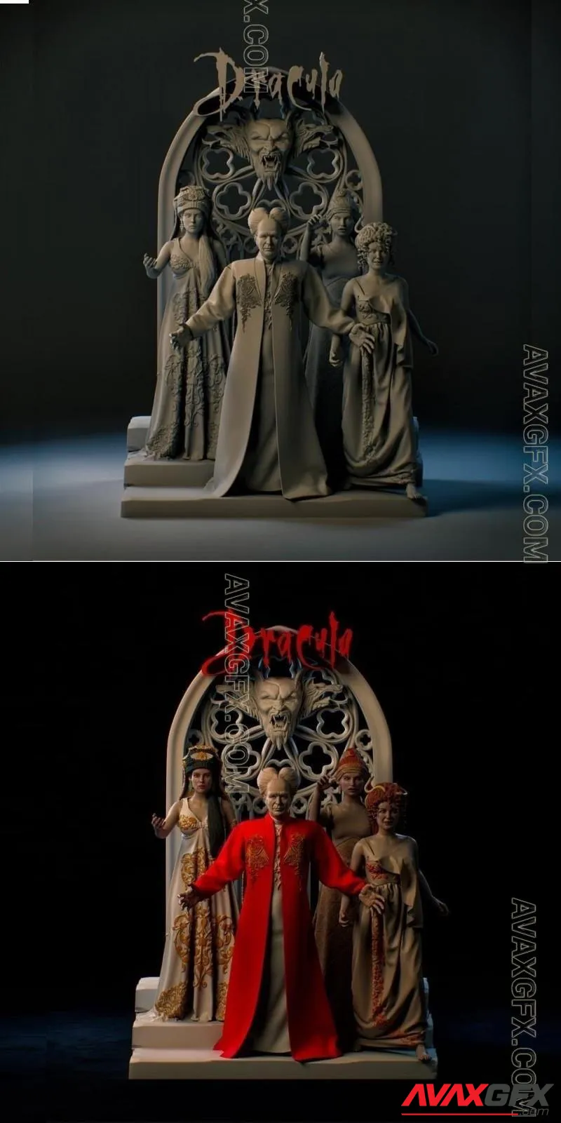 Bride Bellucci and Gothic base for Dracula diorama - STL 3D Model