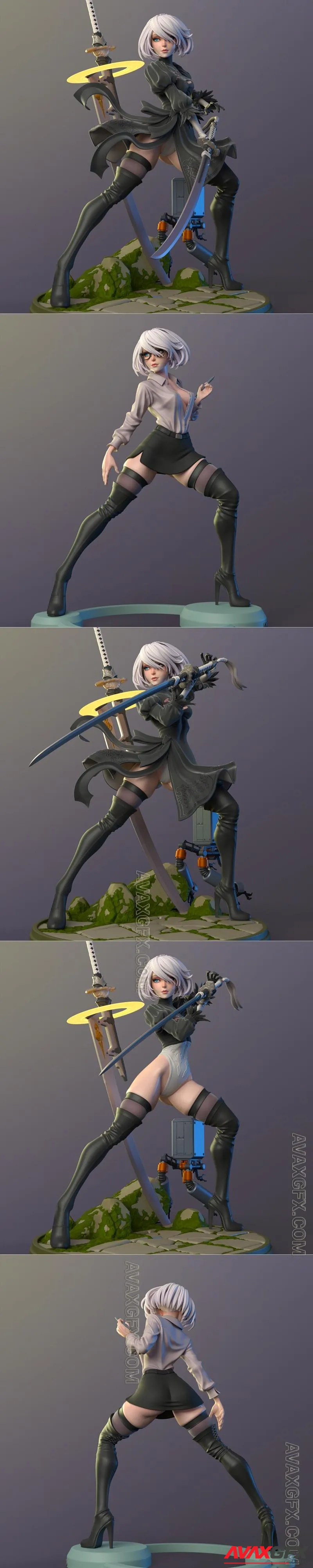 Dinamuuu 3D - 2B Nier Automata and 2B Sensei - STL 3D Model