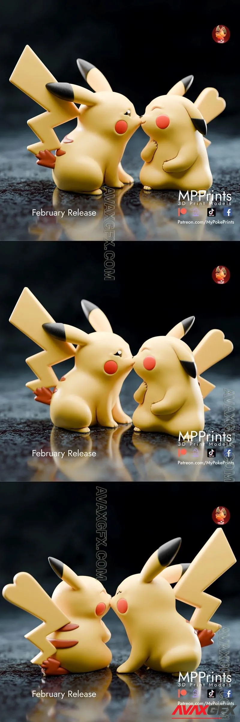 Kissing Pikachu - STL 3D Model