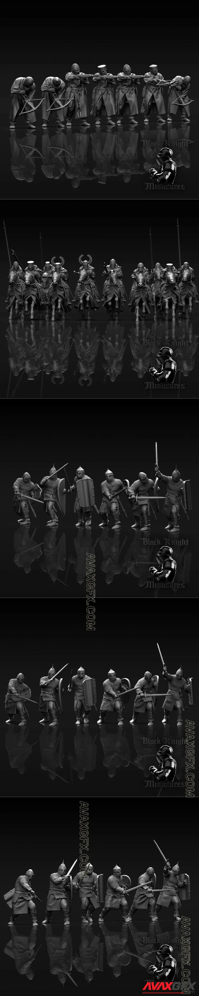 13th century Mounted Teutonic Knights - Teutonic Crossbowmen and Lithuanian Warriors - STL 3D Model