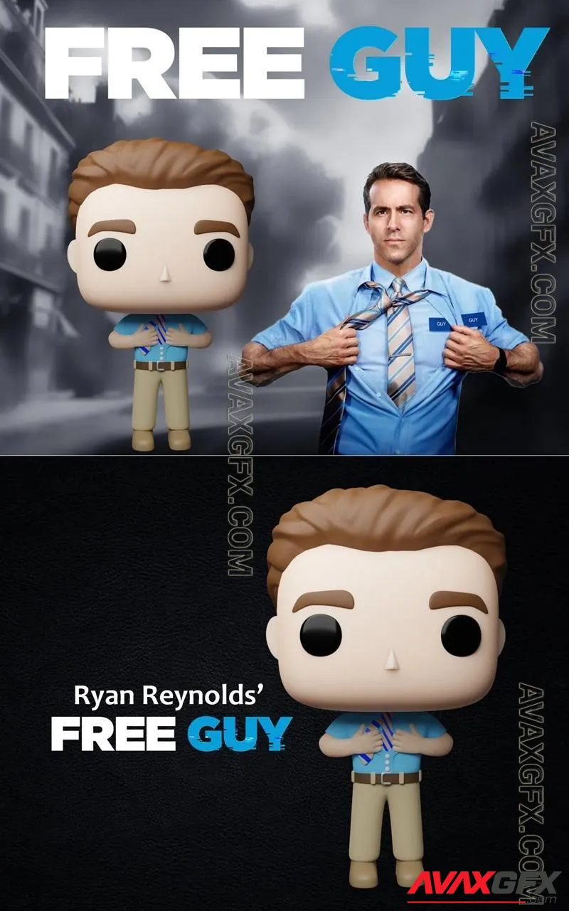 Ryan Reynolds' Guy from Free Guy Funko Pop - STL 3D Model