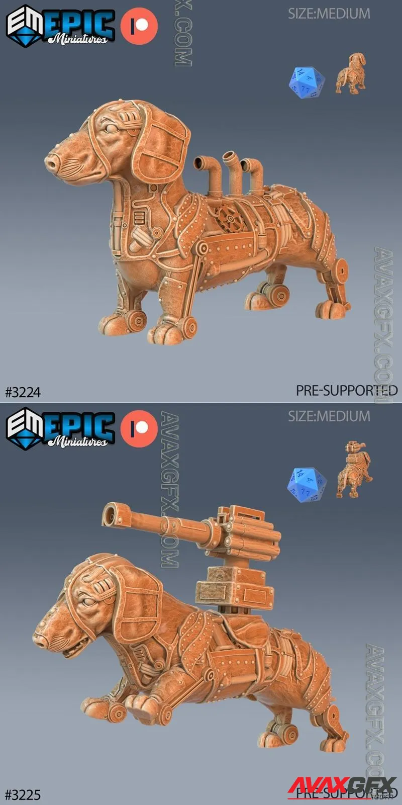 Epic Miniatures - Construct Dachshund Attack and Guarding - STL 3D Model