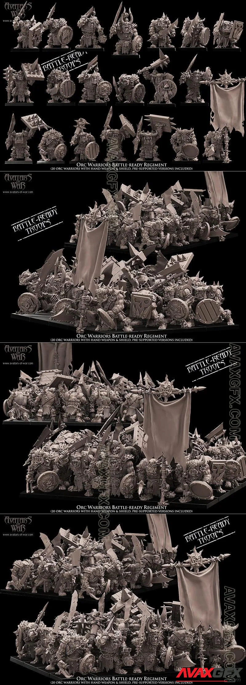 Avatars of War - Orc Warriors Battle-Ready regiment - STL 3D Model