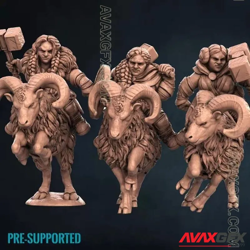 Dwarf Ram Riders - STL 3D Model