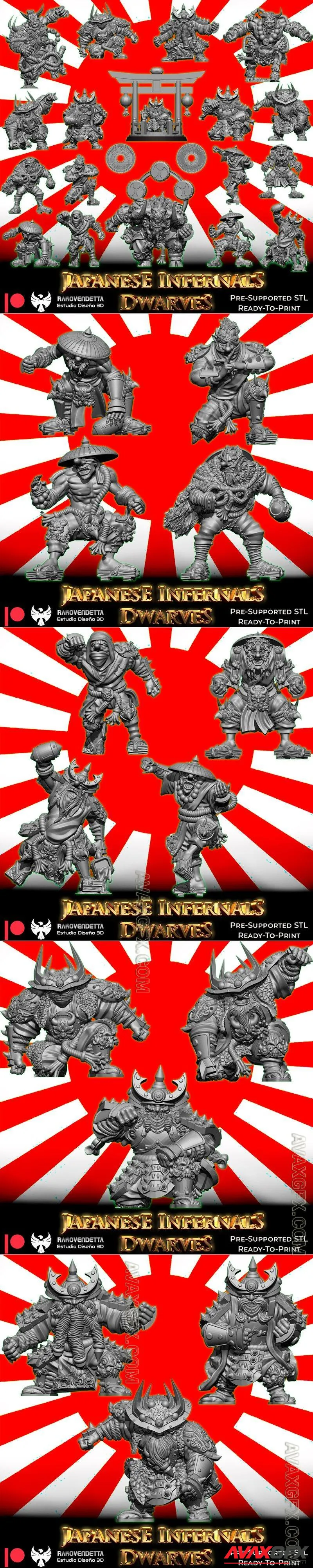 Japanese Infernal Dwarves - Rakovendetta - STL 3D Model