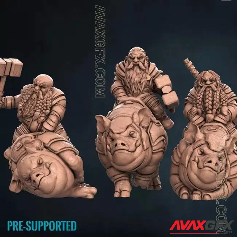 Dwarf Hog Riders - STL 3D Model