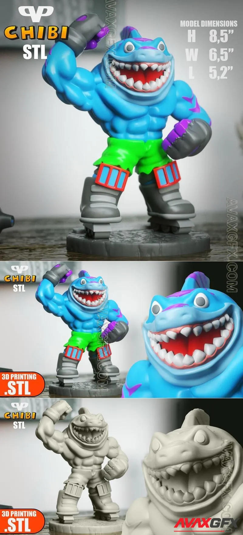 Street Sharks Streex Chibi - STL 3D Model