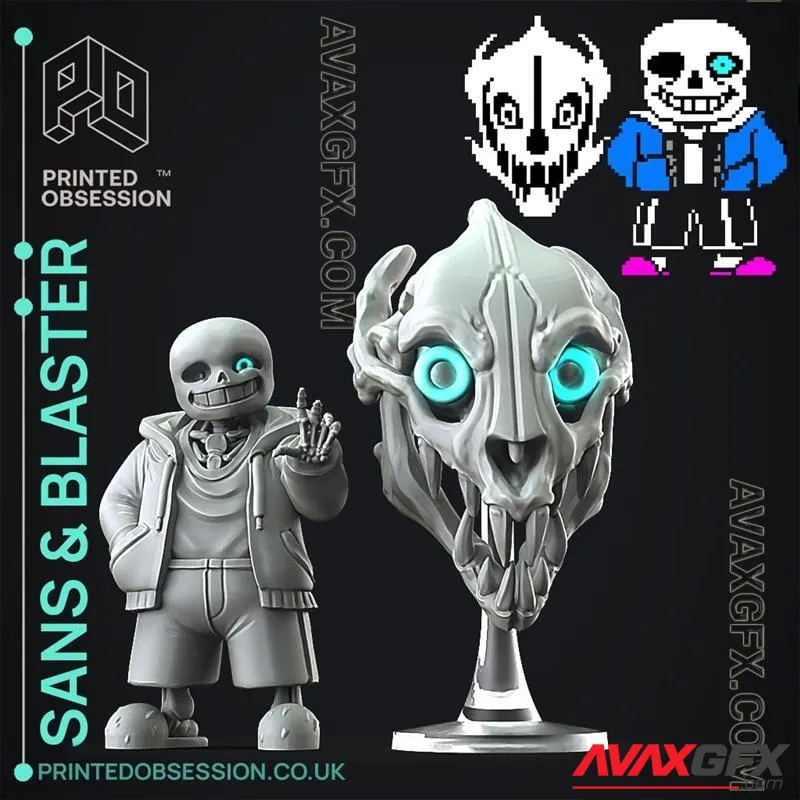 Sans and Gaster Blaster - Undertale - Fan Art - STL 3D Model