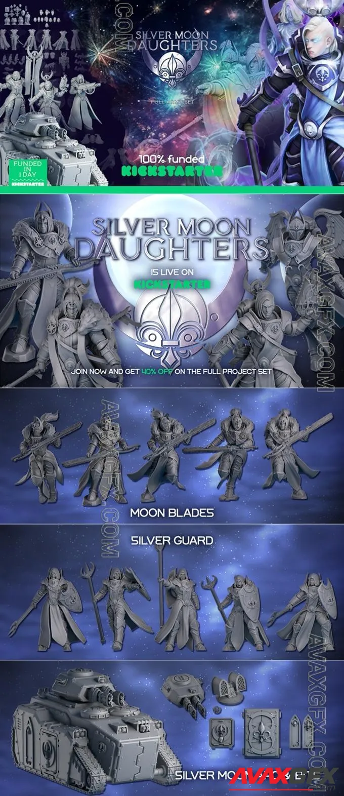 Silver Moon Daughters - Wargame Army - STL 3D Model