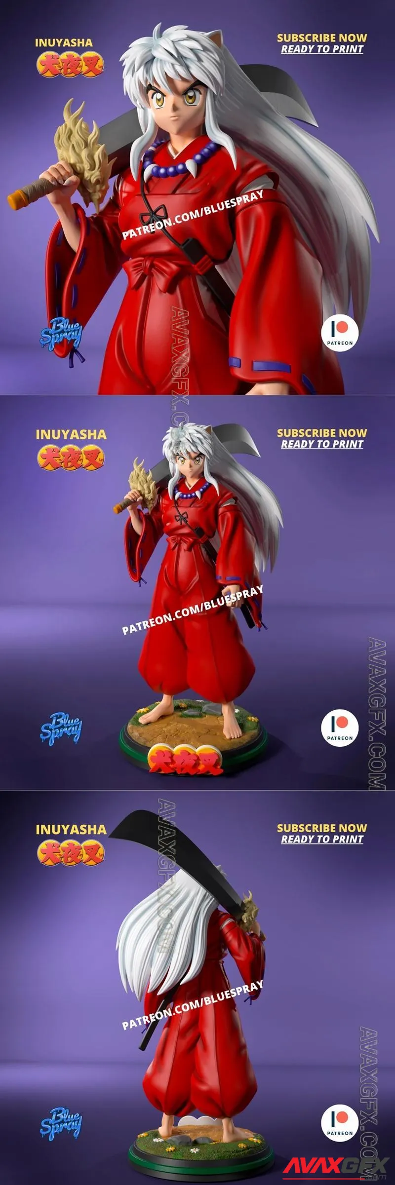 Blue Spray - Inuyasha Sculpture - STL 3D Model