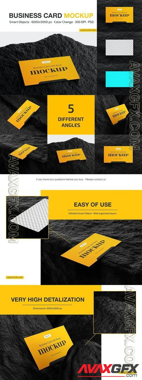 Business Card with Rock Mockup Set