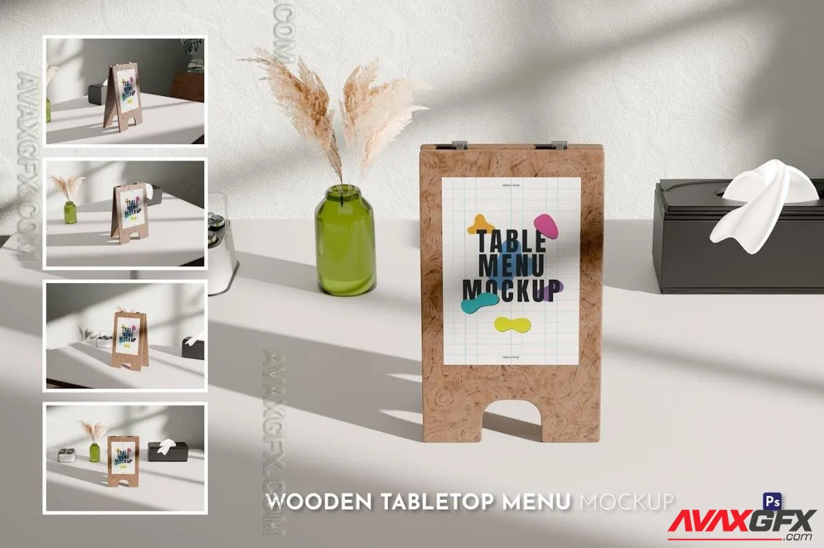 Wooden Tabletop Menu Mockup