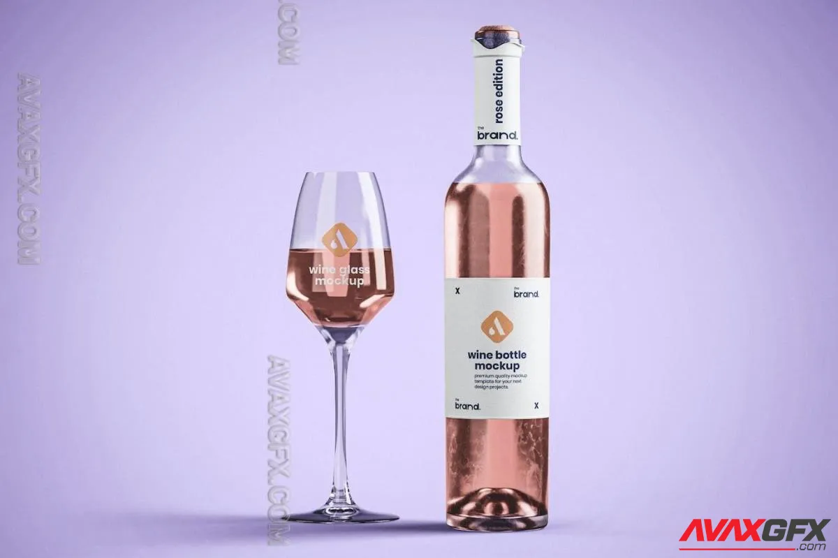 Wine Bottle and Glass Mockup