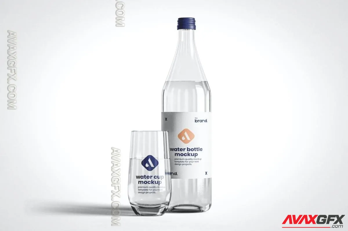 Water Glass and Bottle Mockup