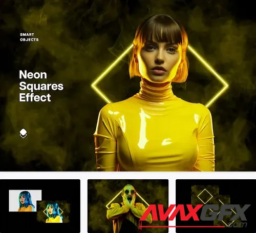 Yellow Neon Squares Effect - 92056975