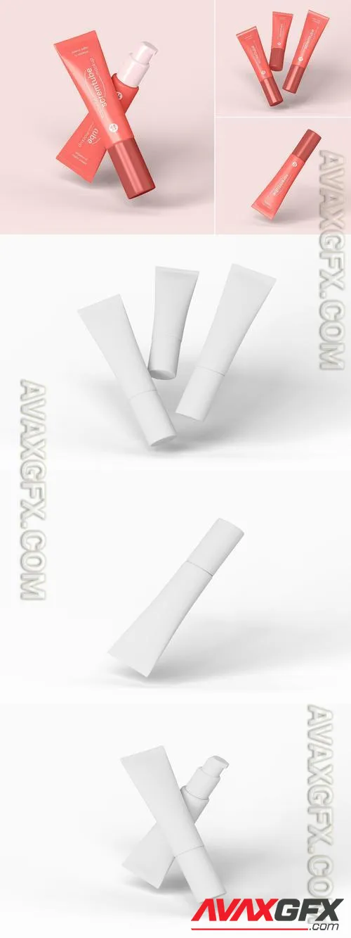 Glossy Cosmetic Pump Tube Packaging Mockup Set