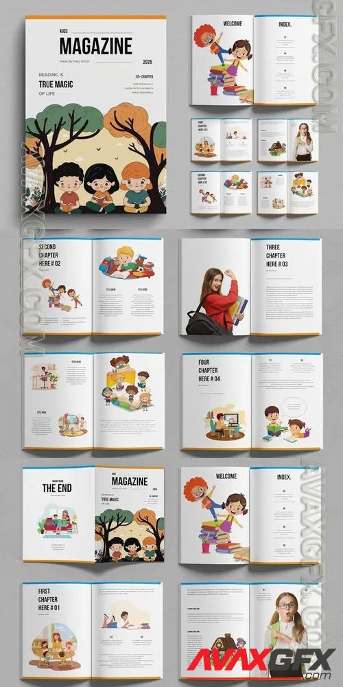 Kids Magazine Template Design Layout