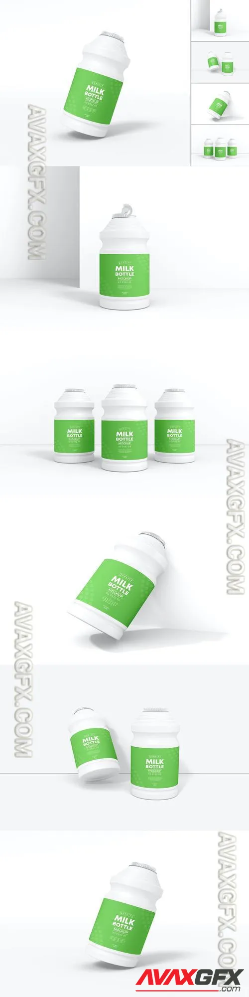 Plastic Milk Bottle Packaging Mockup Set