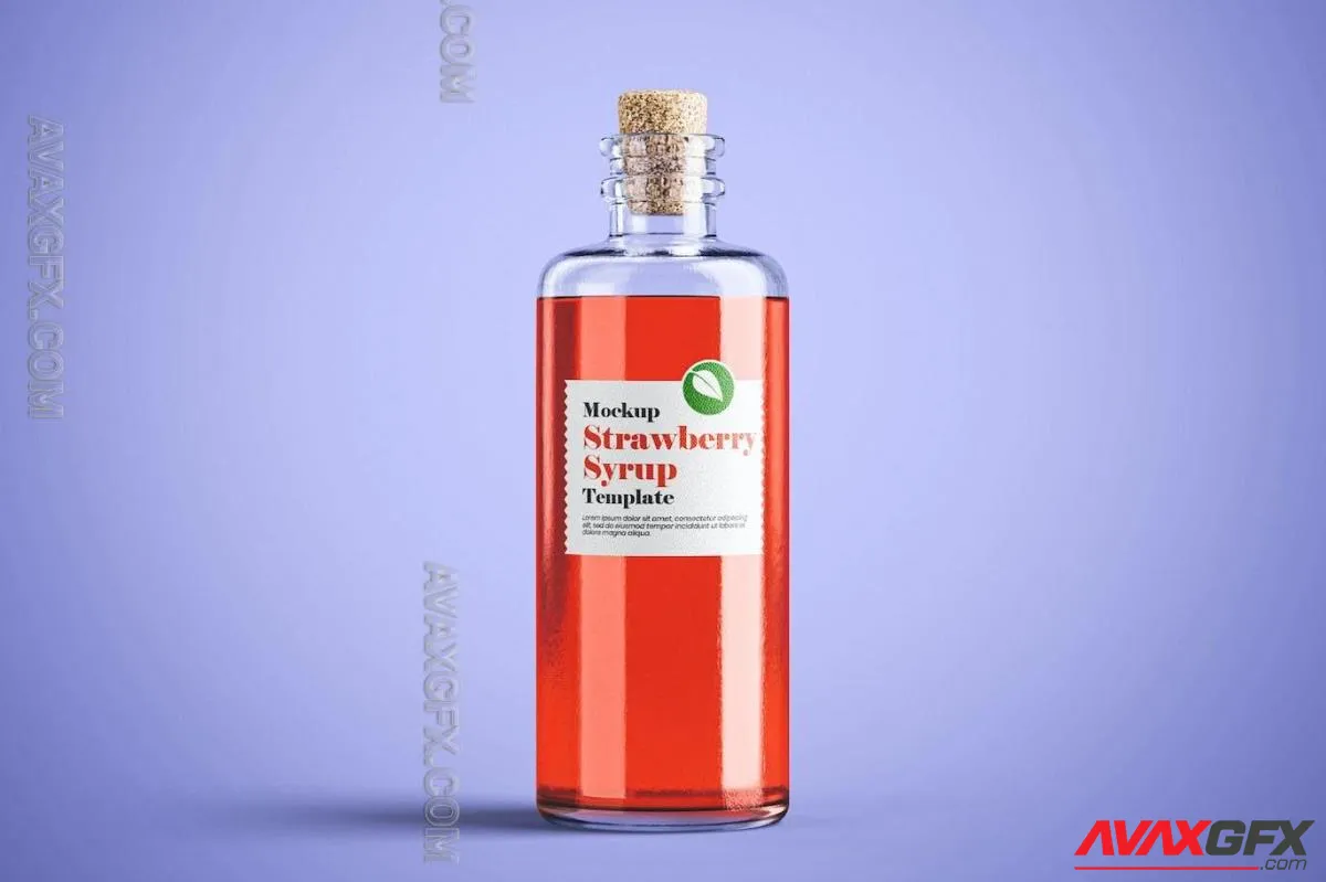 Glass Strawberry Syrup Bottle Mockup